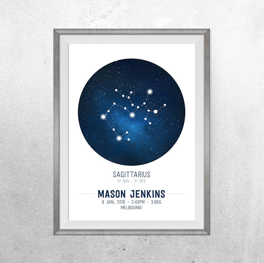 Constellations Birth Print - Personalised Zodiac - Print - One Tiny Tribe  - 1